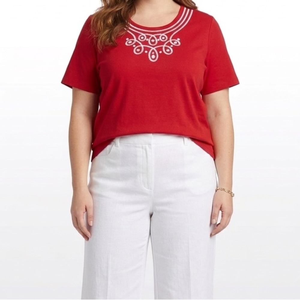 Red Decor Cotton Blend Top